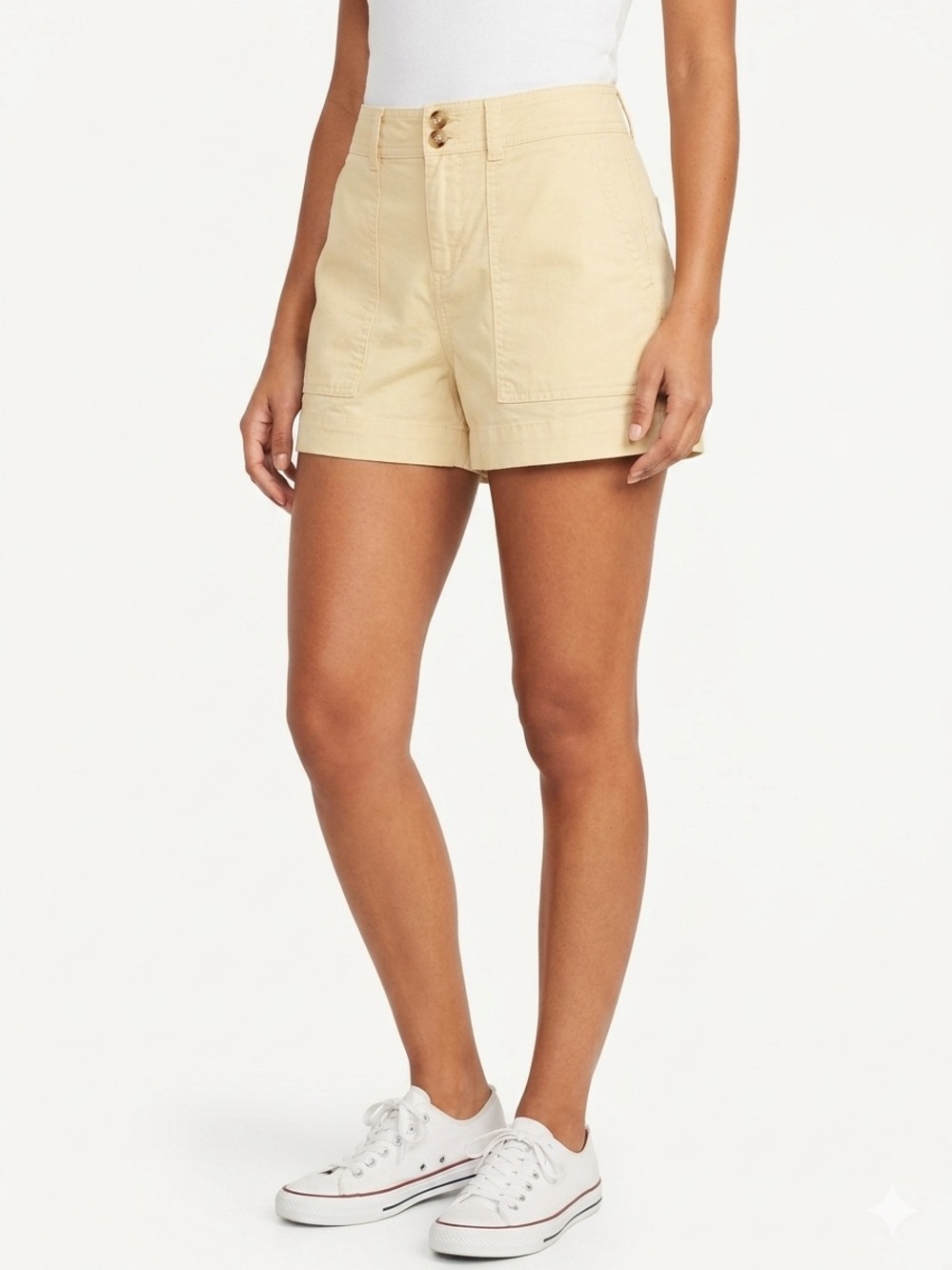 A New Day, High-Rise Shorts in yellow/Cream, utility pockets, size 10